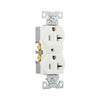 Eaton BR20W 20A white commercial-grade duplex receptacle with high-impact nylon face and PVC body, NEMA 5-20R, for commercial flush-mount use.