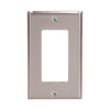 Eaton 93401-BOX1 stainless steel single-gang decorator GFCI wallplate with standard size cutout, durable corrosion-resistant finish, UL and CSA certified, sleek modern design.