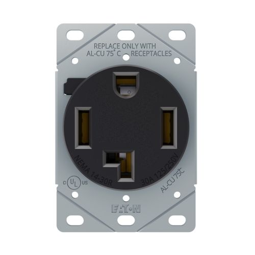 30 Amp Dryer Receptacle | 125/250V NEMA 14-30R | Flush Mount | Black
