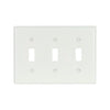 Eaton 3-gang white nylon toggle wallplate with standard size and triple toggle cutouts, catalog number 5141W-BOX, shown in a flush-mount rectangular design for residential or commercial electrical applications.