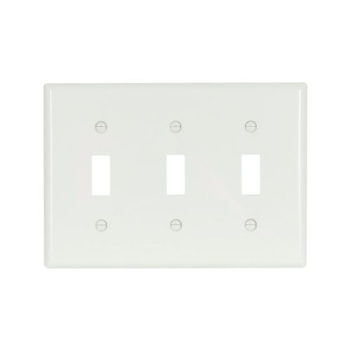 Eaton 3-Gang Toggle Wallplate, White Nylon, Standard Size, Durable Thermoplastic, 5141W-BOX
