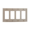 Eaton 93404-BOX 4-gang stainless steel decorator/GFCI wallplate, standard size with four rectangular cutouts, brushed metal finish, designed for commercial and residential electrical installations.