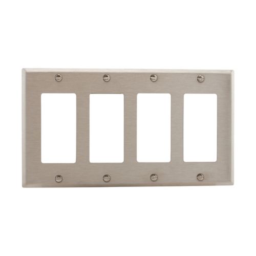 Eaton 93404-BOX 4-Gang Stainless Steel Decorator/GFCI Wallplate | Standard Size | UL Listed