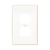Eaton PJ8W white mid-size wallplate for single-gang duplex receptacles, made of durable polycarbonate with a smooth finish, ideal for residential or commercial use.