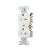 Eaton BR20W 20A white commercial-grade duplex receptacle with high-impact nylon face and PVC body, NEMA 5-20R, for commercial flush-mount use.