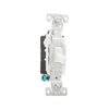 Eaton CSB120W white commercial-grade single-pole toggle switch, 20A, 120/277V, PVC body with brass terminals, side and back wired.