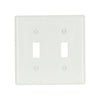 Eaton 2-gang toggle wallplate in white nylon with standard-size toggle cutouts, catalog number 5139W-BOX – durable, impact-resistant design for residential and commercial switch installations.