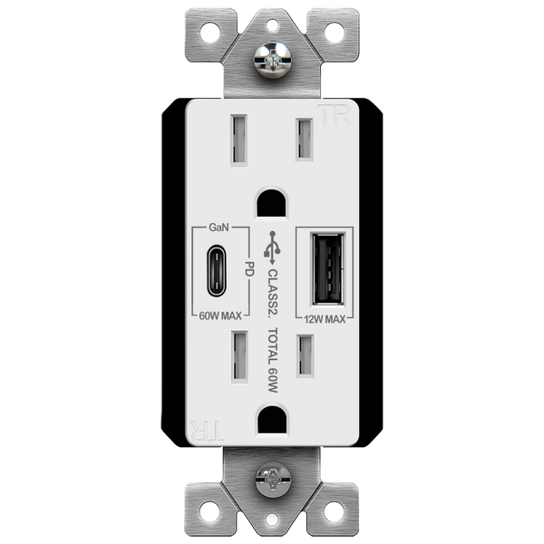 60W Power Delivery with 15A Tamper Resistant Receptacle
