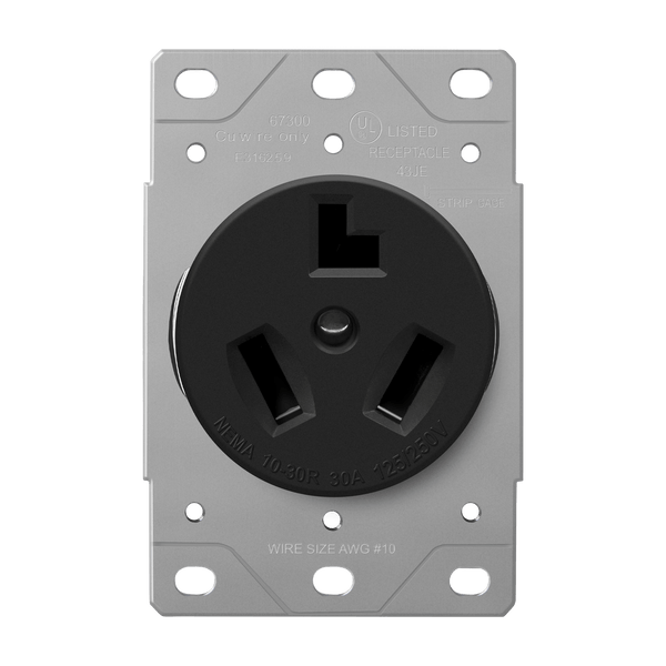 Industrial Grade, Flush Mount Receptacle, 30A, 125/250V 3-Pole, 3-Wire Grounding, NEMA 10-30R