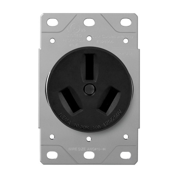 Industrial Grade, Flush Mount Receptacle, 50A, 125/250V 3-Pole, 3-Wire Grounding, NEMA 10-50R