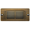 5.5 inch brass LED step light, small louvered backless box design, antique bronze, gun metal, and silver finishes with frosted lens
