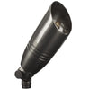 Architectural brass bullet spot light in antique bronze finish with adjustable shroud, MR16 socket, and ground spike mount – designed for outdoor landscape lighting.