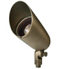 Large architectural brass bullet spot light in antique bronze finish with adjustable shroud, flat glass lens, and MR16 socket for landscape uplighting.