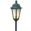 Lantern Area Light in Verde Green finish with seeded glass lens. Aluminum outdoor fixture for pathways, patios, and landscapes.