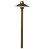 Brass Umbrella Style Area Light with 18-inch stem in Antique Bronze and Black Brass finishes, T3 LED compatible, weather-resistant outdoor path lighting.