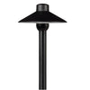 Brass Umbrella Style Area Light with 18-inch stem in Antique Bronze and Black Brass finishes, T3 LED compatible, weather-resistant outdoor path lighting.