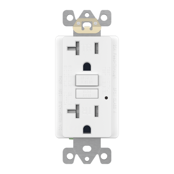20 Amp GFCI Tamper-Resistant Outlet, Self Testing, Self Grounding with LED Indicator - White