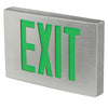 Die-cast aluminum exit sign with red LED letters, available in single or double face, wall or ceiling mounted, with battery backup for emergency lighting