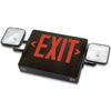 LED Exit & Emergency Combo Light with red EXIT sign, dual adjustable LED lamp heads, and durable thermoplastic housing.