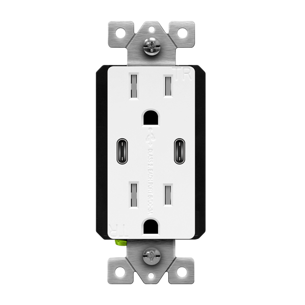 15 Amp Tamper-Resistant Decorator Receptacle with Dual USB Type-C Charger 3.6A | White