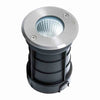 7W LED in-ground light with stainless steel cover, aluminum or stainless housing, and glass lens, featuring dimmable COB LED, 620 lumens output, wide 90° beam angle, 12V AC/DC operation, IP67 waterproof rating, and 3000K or 4000K color temperature.