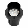 4-inch LED well light, 6W, 12-24V AC/DC, die-cast aluminum housing, IP65 waterproof, traffic-rated, 3000K warm white and RGB color-changing, 500 lumens, CRI ≥ 90, 52° beam angle, integrated LED, 3-inch PVC sleeve with knockouts, suitable for wet locations