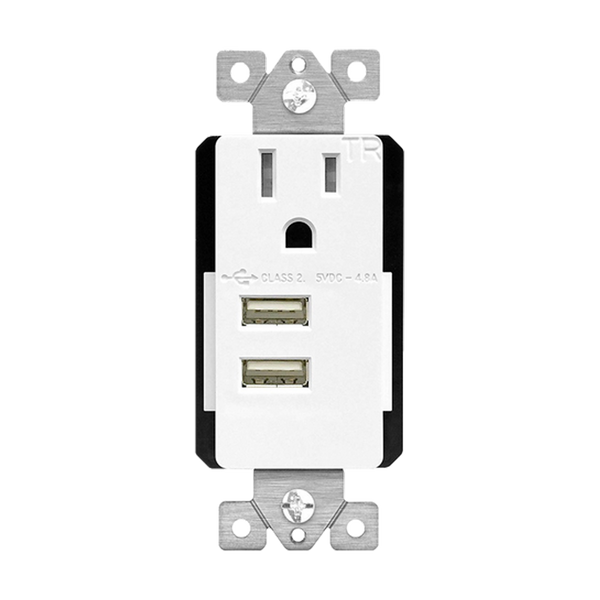 Interchangeable Dual USB Charger 4.8A with 15A Single Tamper-Resistant Receptacle
