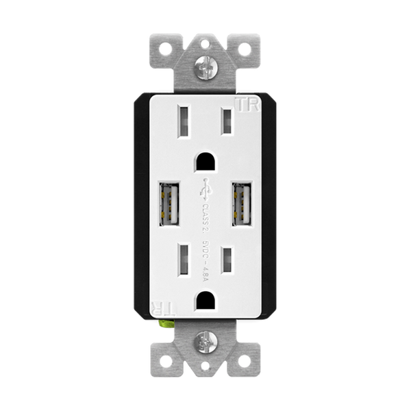 15 Amp Tamper-Resistant Decorator Receptacle with Dual USB Type-A Charger 4.8A | White