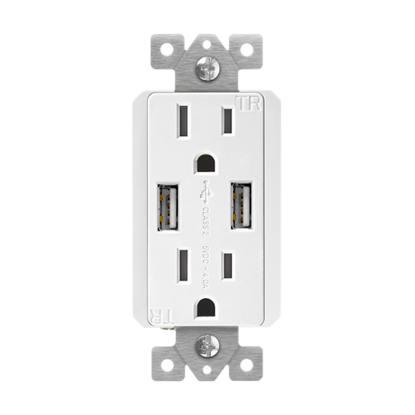 15 Amp Tamper-Resistant Decorator Receptacles with Dual USB Type-A Charger 4.0A | White
