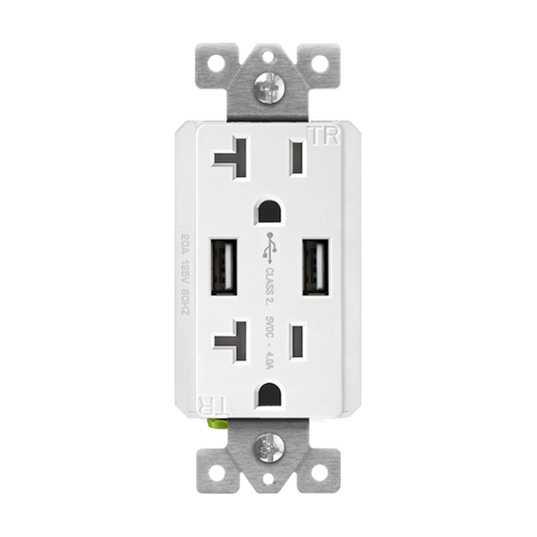 20 Amp Tamper-Resistant Decorator Receptacle with Dual USB Type-A Charger 4.8A | White