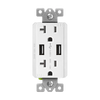 20 Amp Tamper-Resistant Decorator Receptacles with Dual USB Type-A Charger 4.0A | White