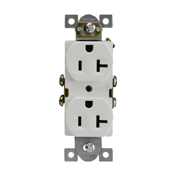 20 Amp Duplex Receptacle | 125V | 5-20R | White | Commercial Grade