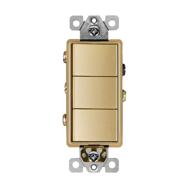 15 Amp Triple-Switch Single-Pole Decorator Switch | Elite Series | 120/277V | Side & Back Wiring