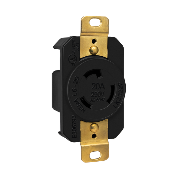 Industrial Straight Blade Locking Receptacle | 20 Amp, 250VAC | NEMA L6-20R
