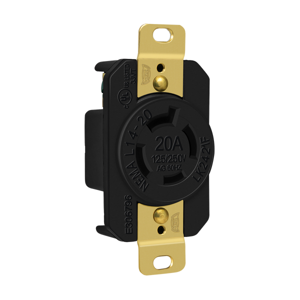 Industrial Straight Blade Locking Receptacle | 20 Amp, 125/250VAC | NEMA L14-20R