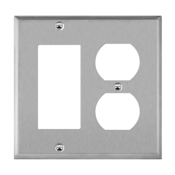 2-Gang Combo Wall Plate | Decorator/Duplex | Stainless Steel