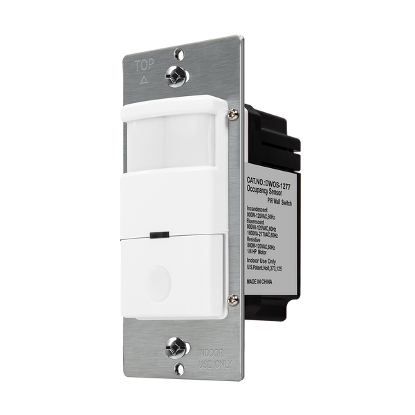 180° PIR Occupancy/Vacancy Motion Sensor Wall Switch, Neutral Wire Required, Single Pole