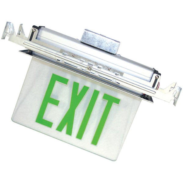 Exit Sign LED - Recessed Edge Lit Aluminum Double Face - Green