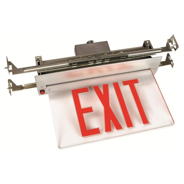 Exit Sign LED - Recessed Edge Lit Aluminum Double Face - Red
