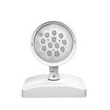 LED Remote Emergency Light with dual 6W adjustable PAR-type heads, thermoplastic housing in white or black finish, UL Listed for damp locations.