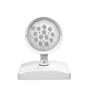 LED Remote Emergency Light with dual 6W adjustable PAR-type heads, thermoplastic housing in white or black finish, UL Listed for damp locations. - Available at Electrical Marketplace