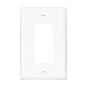 Eaton decorator wallplate PJ26W, standard size, supports 1-gang to 6-gang configurations, 4.87 x 3.2 inches, 0.2-inch depth, UL and cULus listed, RoHS compliant, white thermoplastic finish