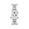 Eaton 1877W-BOX 20A commercial single receptacle, 125V flush mount with side wire terminals, featuring a nylon face and PVC bottom in white, NEMA 5-20R configuration, UL/cULus listed.