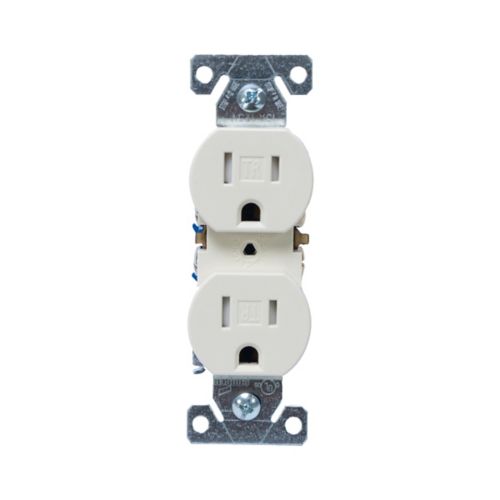 Eaton TR270W 15A white residential duplex receptacle, tamper-resistant, side-and-push wiring, PVC body with impact-resistant thermoplastic face