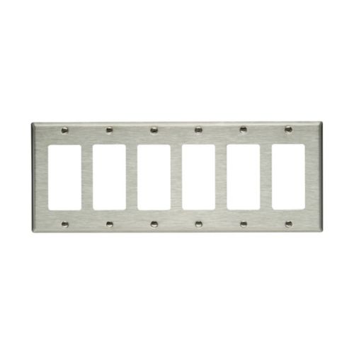 Eaton 93406-BOX 6-Gang Stainless Steel Decorator/GFCI Wallplate, Standard Size, UL Listed