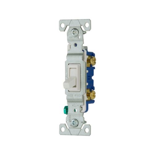 Eaton 1301-7W white 15A single-pole toggle switch with side and push-in wiring
