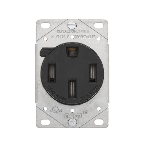 50 Amp Flush Mount Receptacle | 125/250V | NEMA 14-50R | Eaton AH1258BK-F