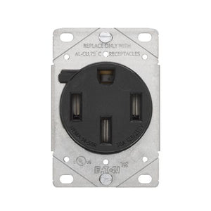 Eaton AH1258BK-F 50A 125/250V flush mount range receptacle, NEMA 14-50R, 3-pole 4-wire, black screw terminal outlet.