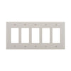 Eaton 5-gang decorator wallplate PJ265W, mid-size, 10.37 x 4.87 inches, 0.08-inch depth, white thermoplastic, UL and cULus listed, RoHS compliant, fits five GFCI or decorator devices