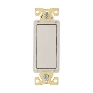 Eaton 7621W commercial decorator paddle switch, 20A, single-pole, 120/277V, white thermoplastic with antimicrobial actuator, back and push-in wiring.